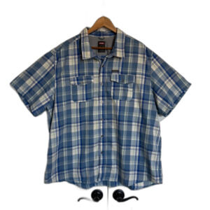 Wrangler Rugged Wear Shirt Mens 3X XXXL Blue Plaid Short Sleeve Button Up Cotton